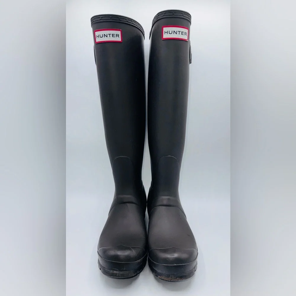 Hunter Womens Rubber Tall Rain Boots Matte Green W White Fleece Liners Size 5